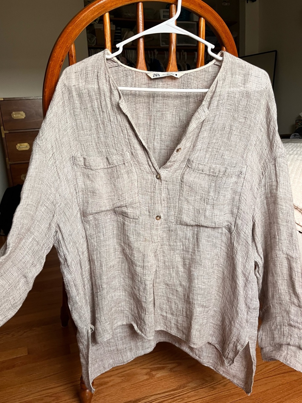 ZARA Beige Linen-Blend Top